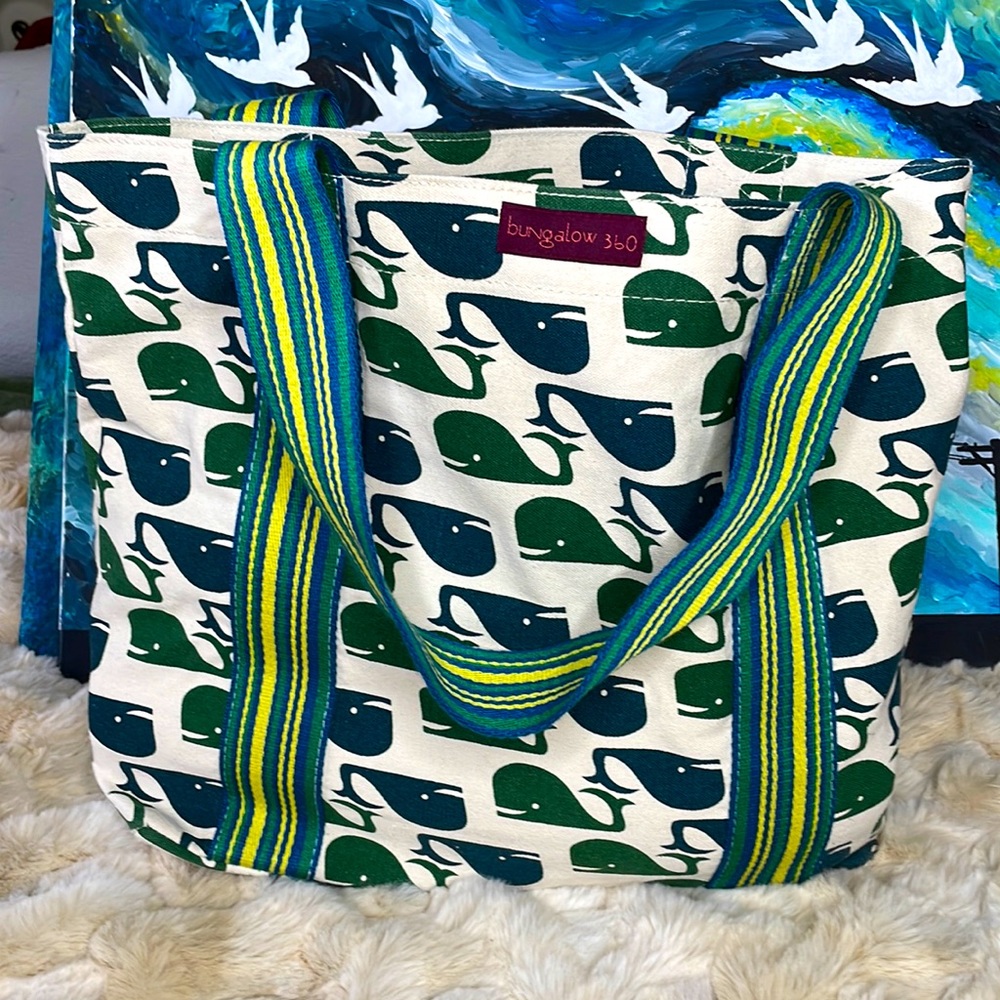 Bungalow 360 Whale Pattern Tote - Green and Blue